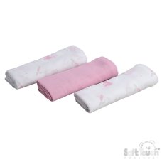MS15-P: Pink 3 Pack Muslin Squares in Gift Bag